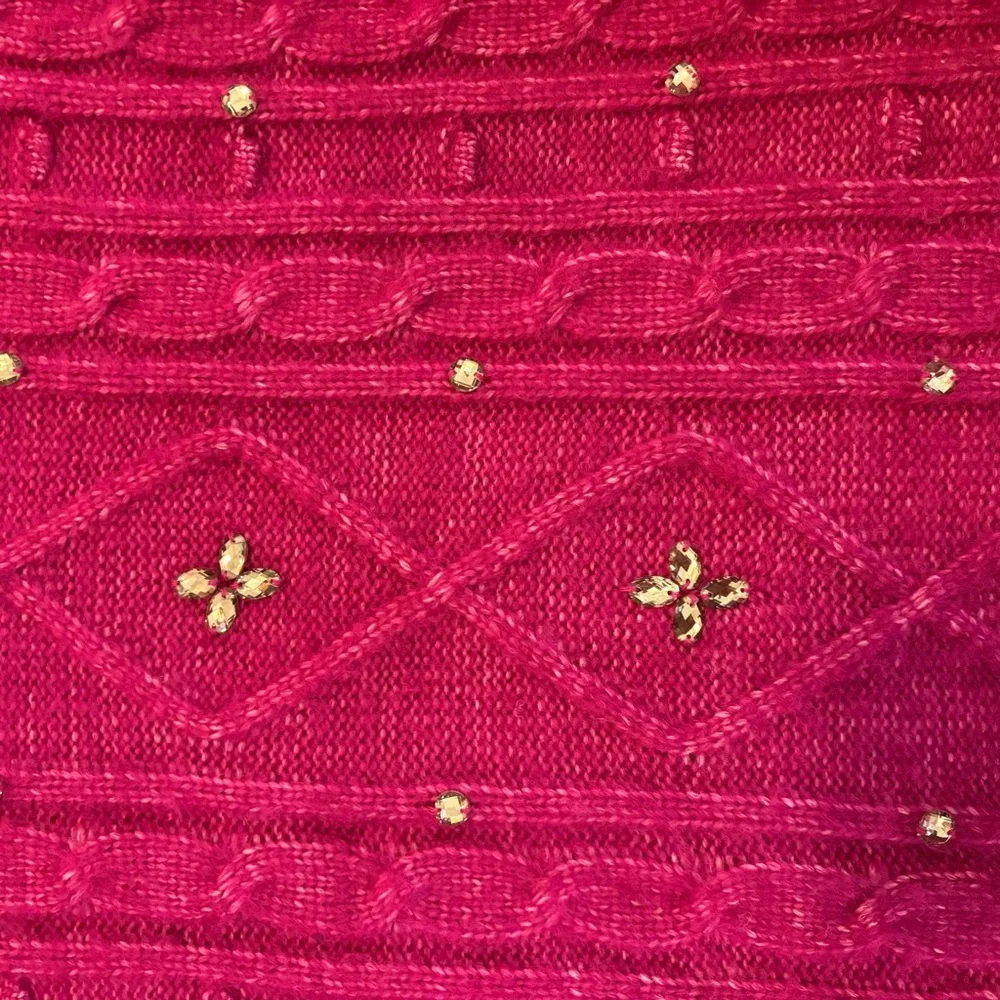 LOFT Fuchsia Beaded Cable Crewneck Sweater - Picture 3 of 4